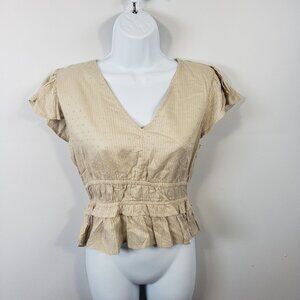 NEW Sim & Sam Crop Top Womens Cream Tan Flutter Sleeve Cropped Boho Size M /B17